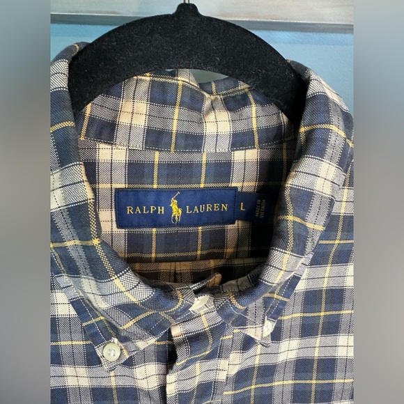 Ralph Lauren Plaid Oxford Shirt in Tan/Green/Navy - Picture 8 of 9